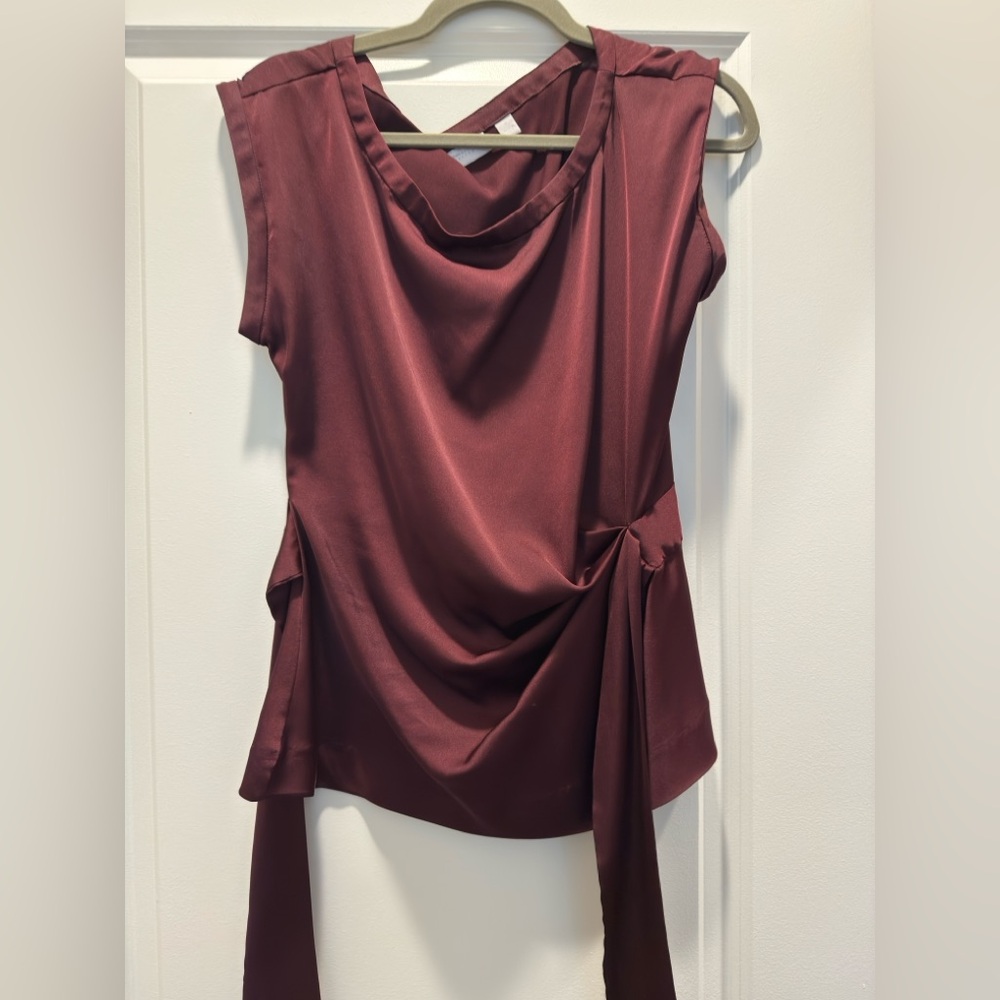 New York & Company Rich Burgundy Drape Blouse